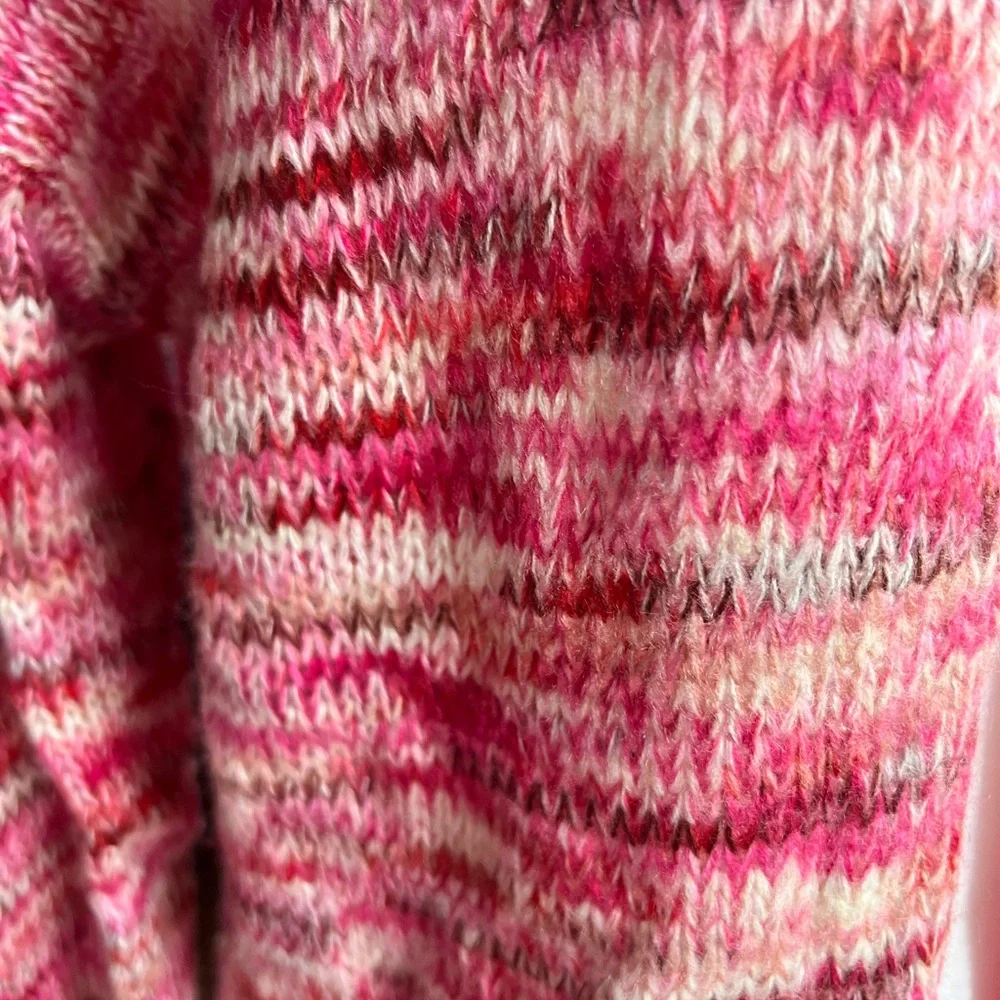 LOFT Multicolor Knit Cardigan Pink Red Valentine Open Front Boho Cabin Layering